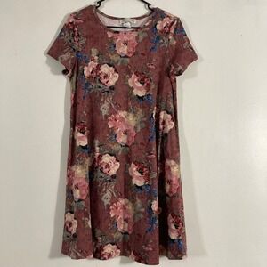 Jamie & Layla Floral Shift Dress Womens S Pink Mauve Short Sleeve Casual Boho